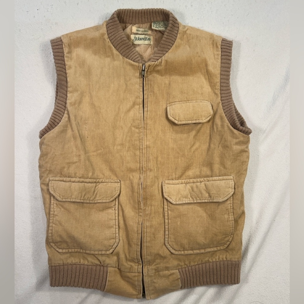 Vintage Faded St Johns Bay Corduroy Vest Mens M Tan Outdoor Chore Work